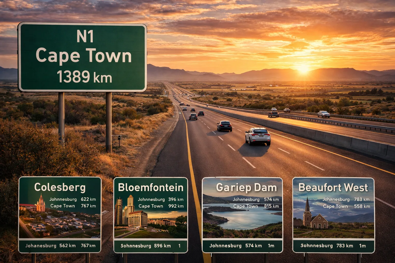 Johannesburg to Cape Town Route Guide - N1 Distance, Driving Time and Overnight Stops